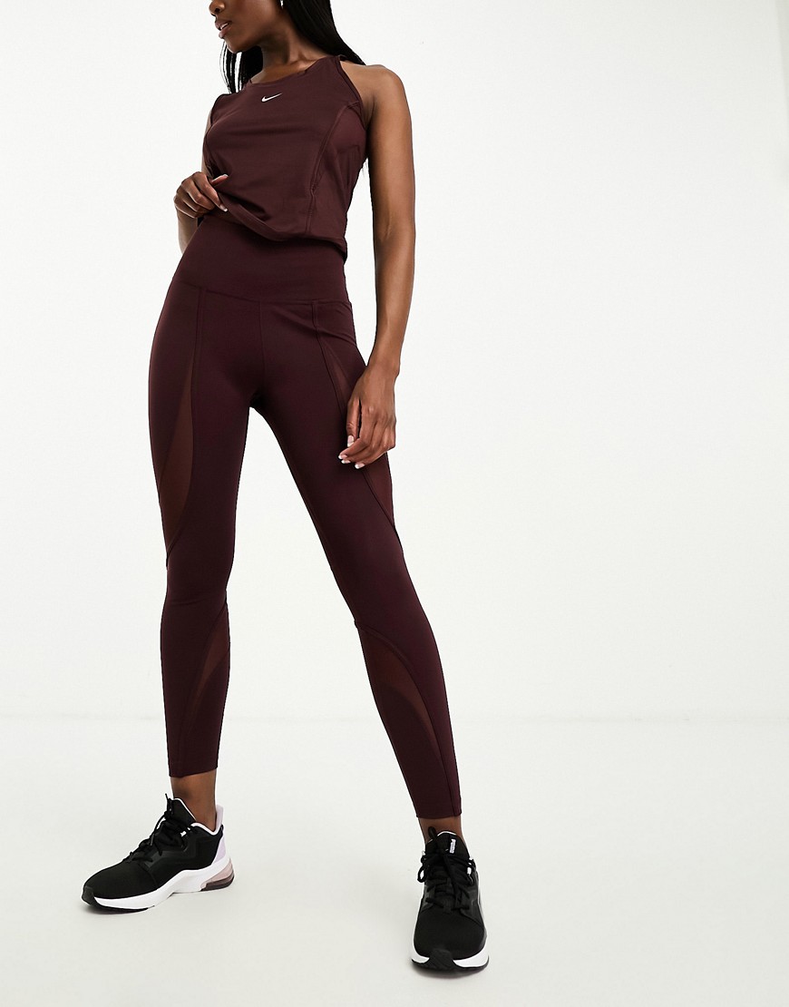 Nike Training One Novelty Dri-Fit 7/8 tights in burgundy-Red