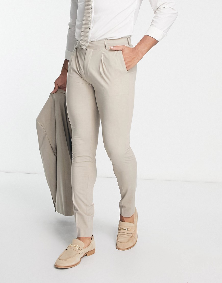Noak ’Camden’ skinny premium fabric suit trousers in stone with stretch-Neutral