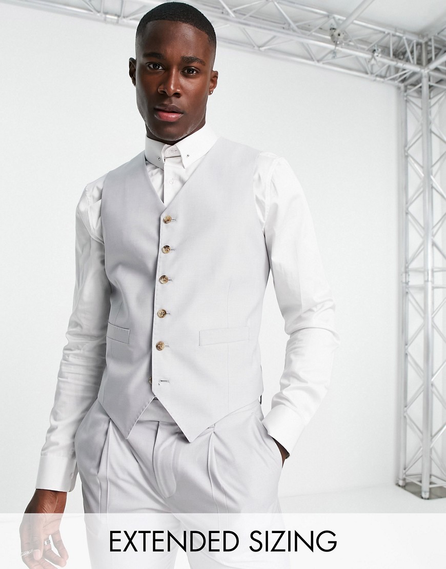 Noak ’Camden’ skinny premium fabric waistcoat in light grey with stretch