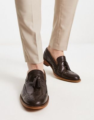 made in Portgual brogue loafer with tassel detail in brown leather
