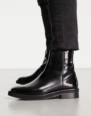 made in Portugal chunky chelsea boots in black leather