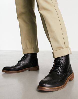 made in Portugal lace up brogue boots in black leather