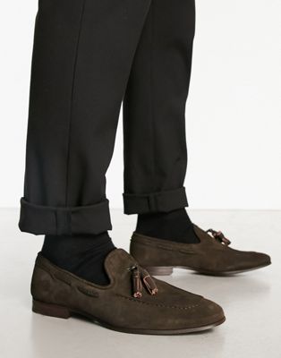made in Portugal loafer with tassel detail in brown suede