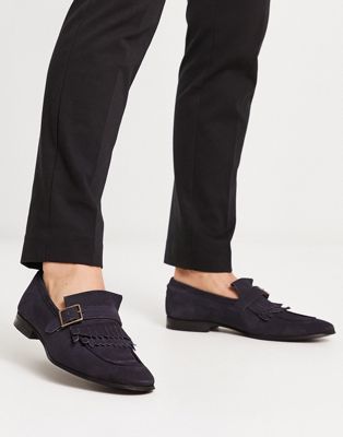 made in Portugal loafers with fringe detail in navy suede