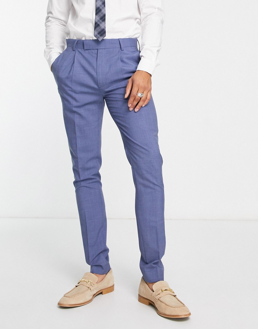 Noak premium wool-rich skinny suit trousers in mid blue