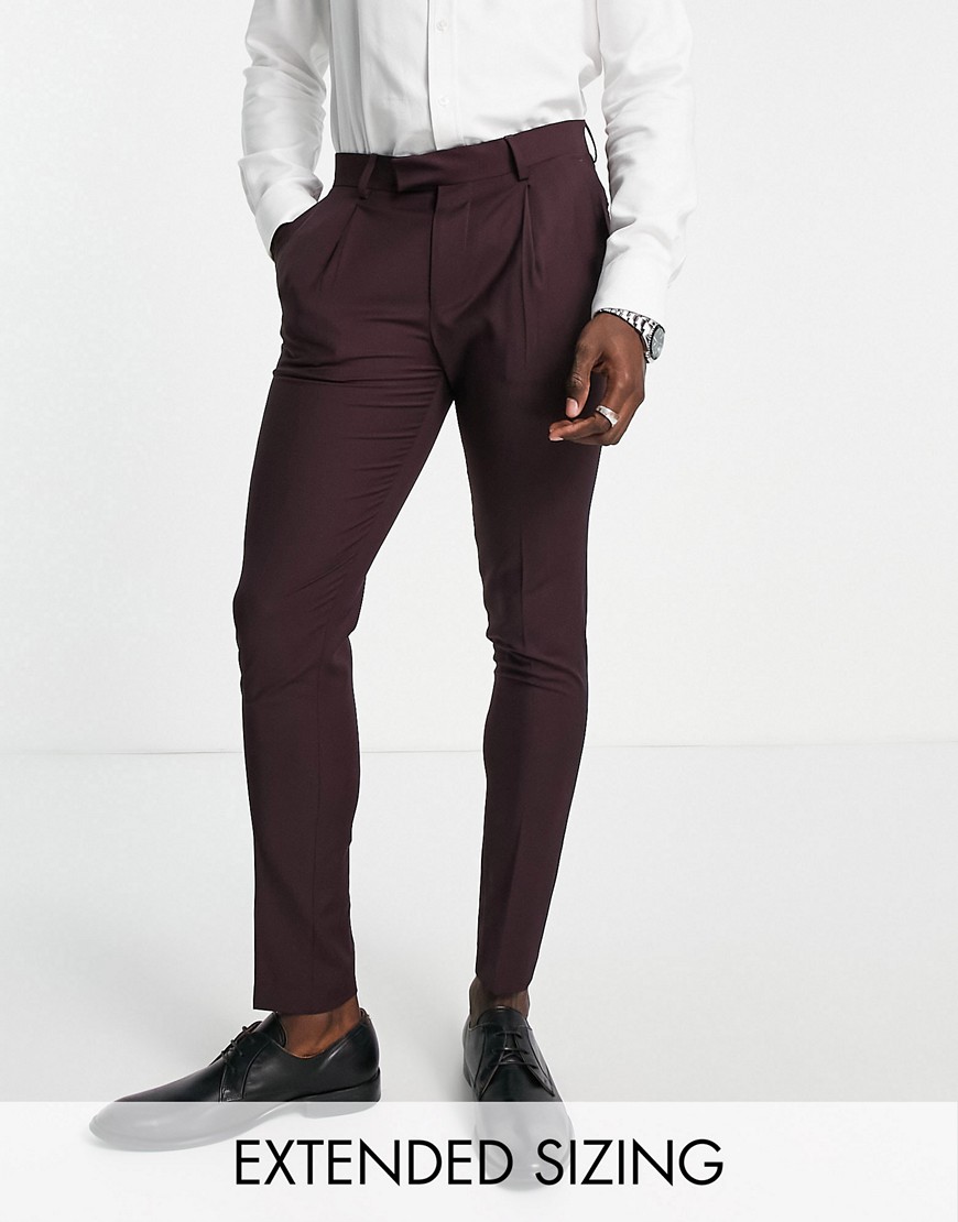Noak ’Tower Hill’ super skinny suit trousers in burgundy worsted wool blend with stretch-Red