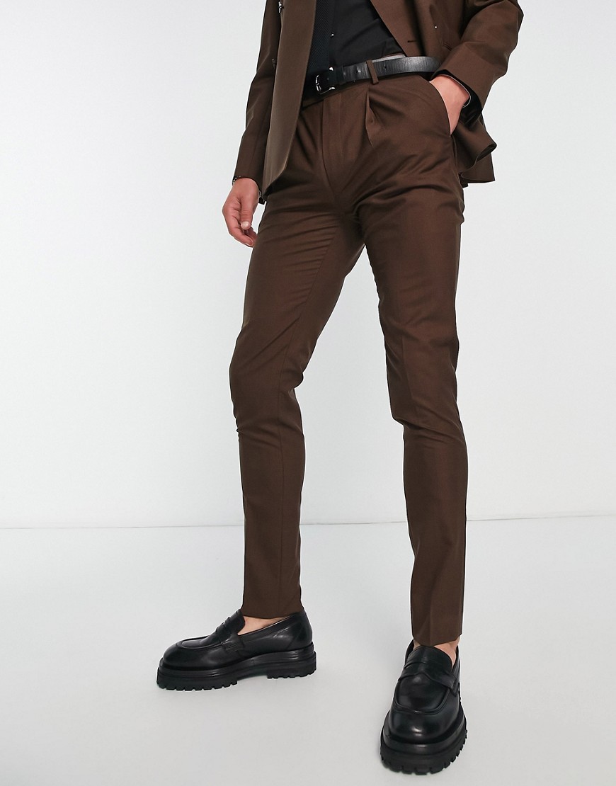 Noak wool-rich skinny suit trousers in brown