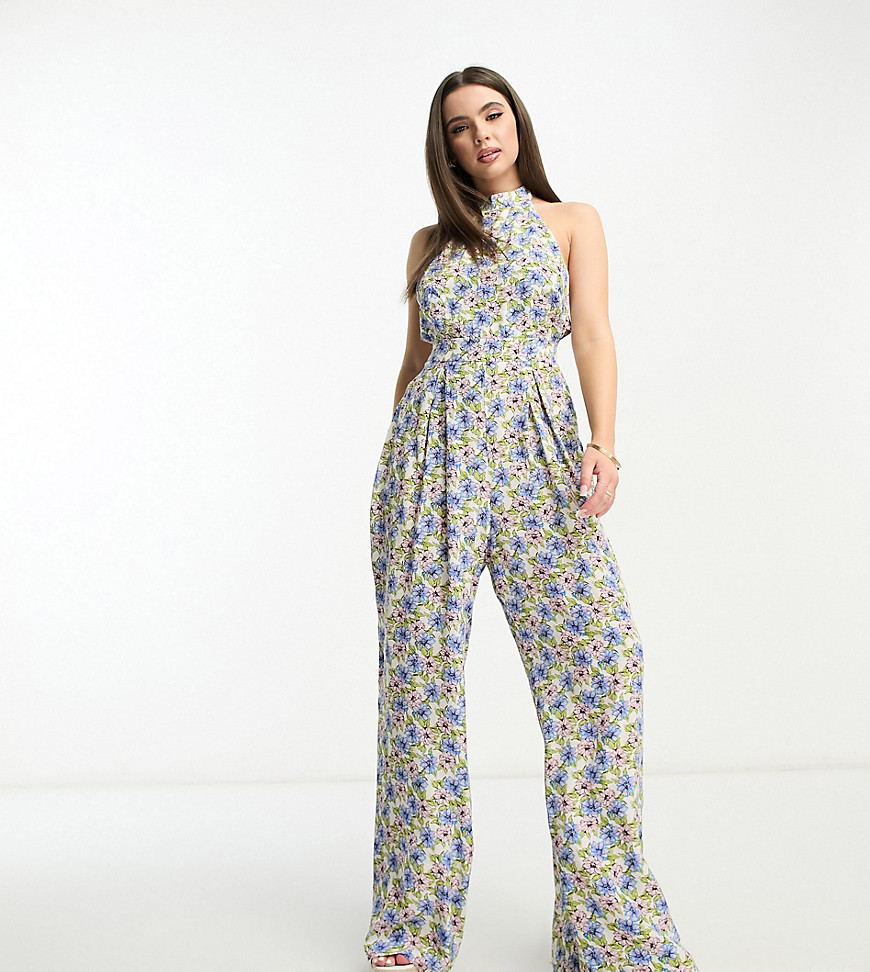 Nobody’s Child Petite Hilary high neck jumpsuit in blue floral