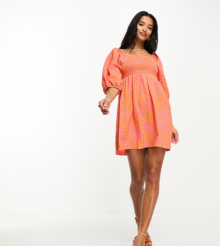 Nobody’s Child Petite Kylie gingham mini dress in orange and pink