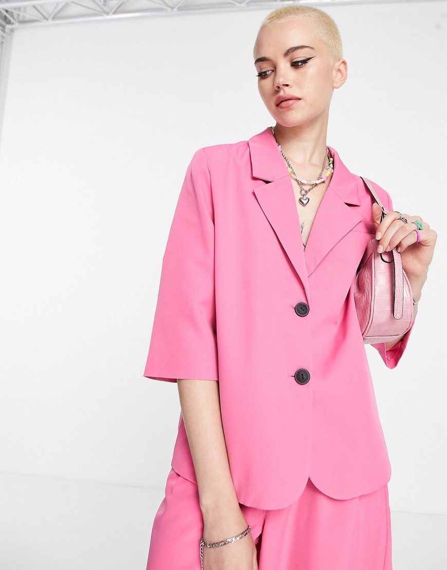 Noisy May cropped sleeve blazer co-ord in pink