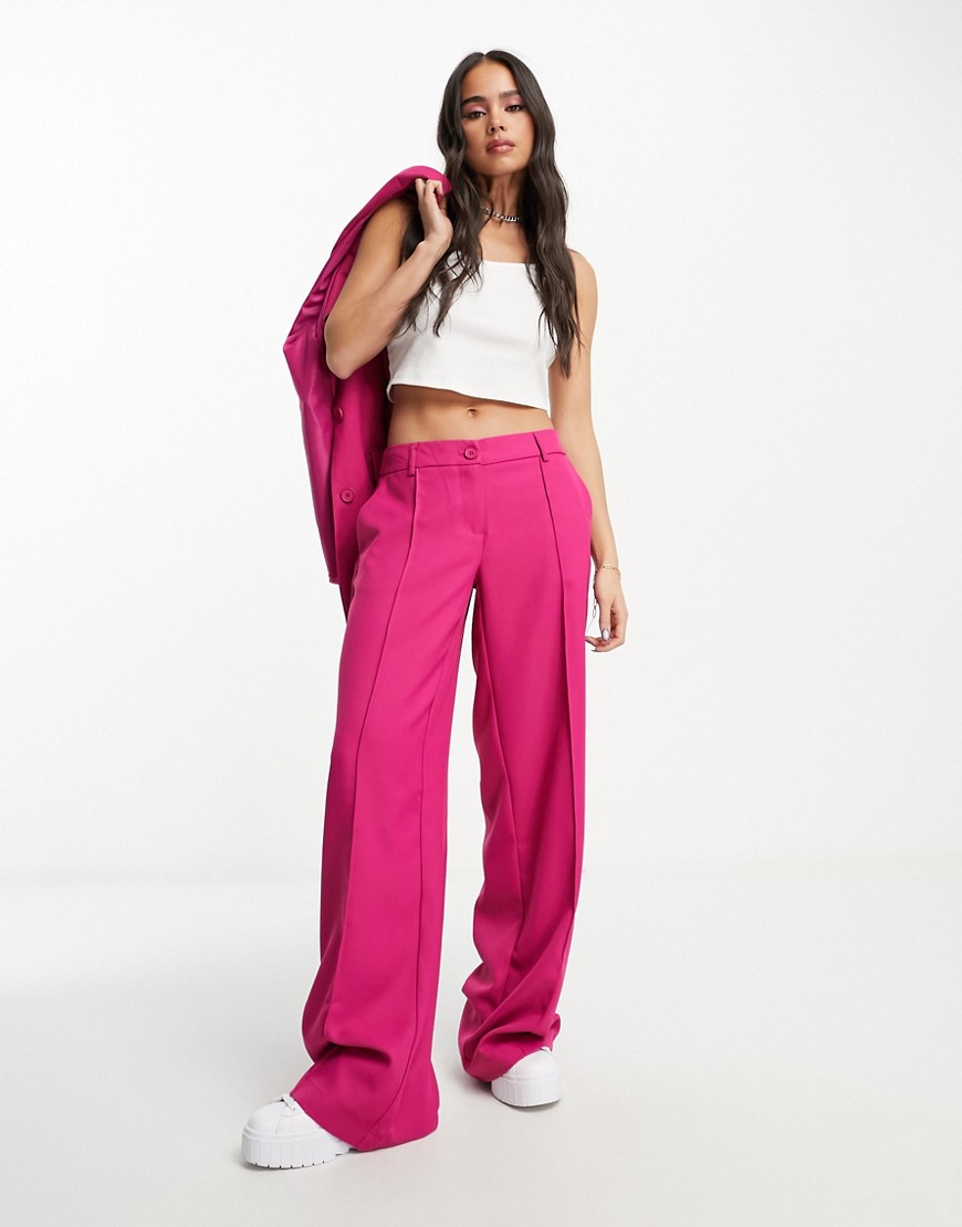 Noisy May tailored wide leg trousers co-ord in pink