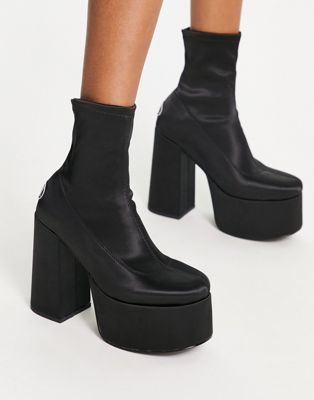 Ellie platform ankle boots in black satin