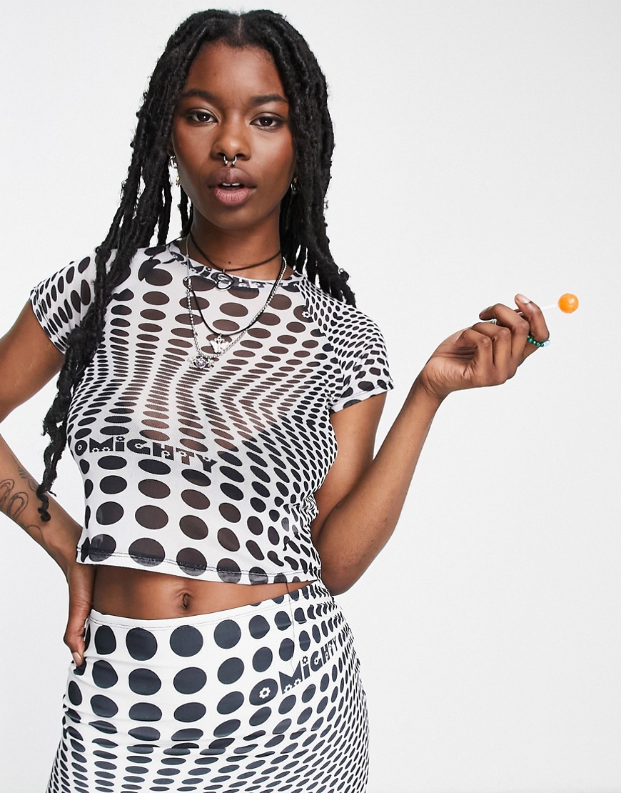 O Mighty cropped fitted t-shirt in warped dot mesh co-ord-Multi