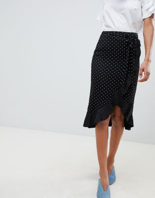 polka dot wrap midi skirt