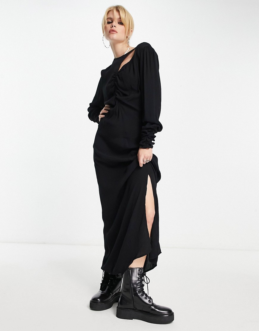 Object spliced bodycon maxi dress in black