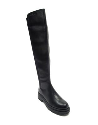 'brixton' leather biker knee zip boot in black