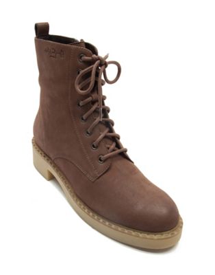 lane biker leather high ankle boots in brown