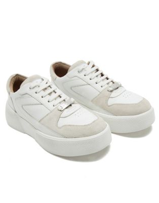 wimbledon lightweight walking leather lace-up trainers shoes in white