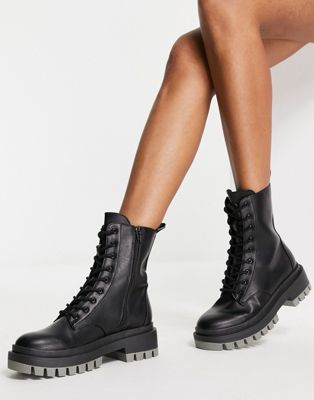 Azure chunky lace up ankle boots in black