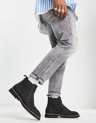cleated chelsea boots in black leather