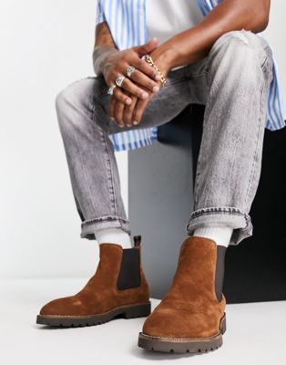 cleated chelsea boots in brown suede