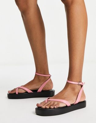 cross front sandals in bright pink