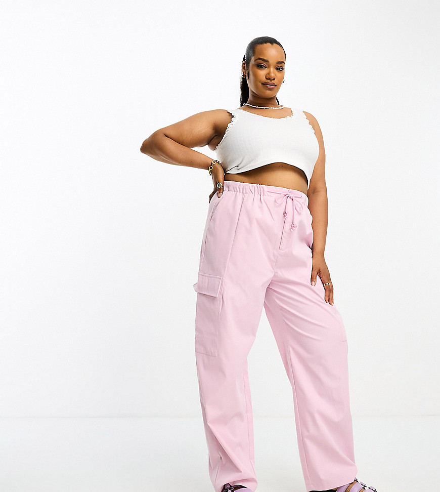 Only Curve wide leg cargo trousers in pale pink