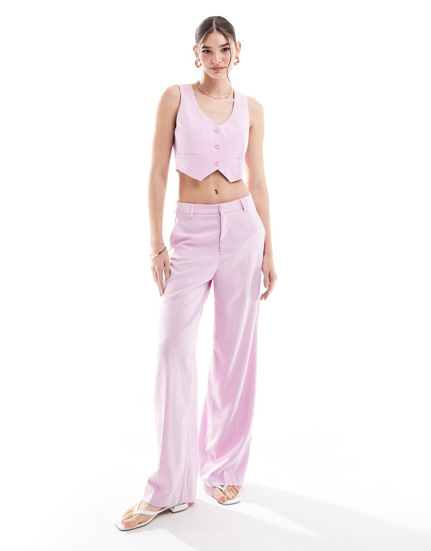 ONLY high waisted wide leg tailored trouser co-ord in light pink