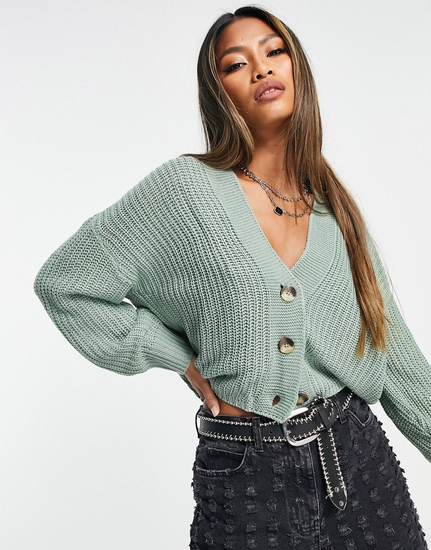 ONLY ribbed knit button down cardigan in green