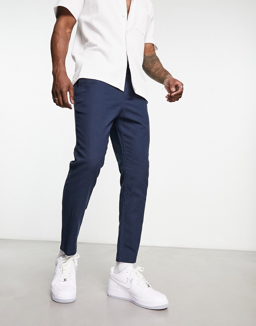 Only & Sons linen mix tapered fit trousers in navy
