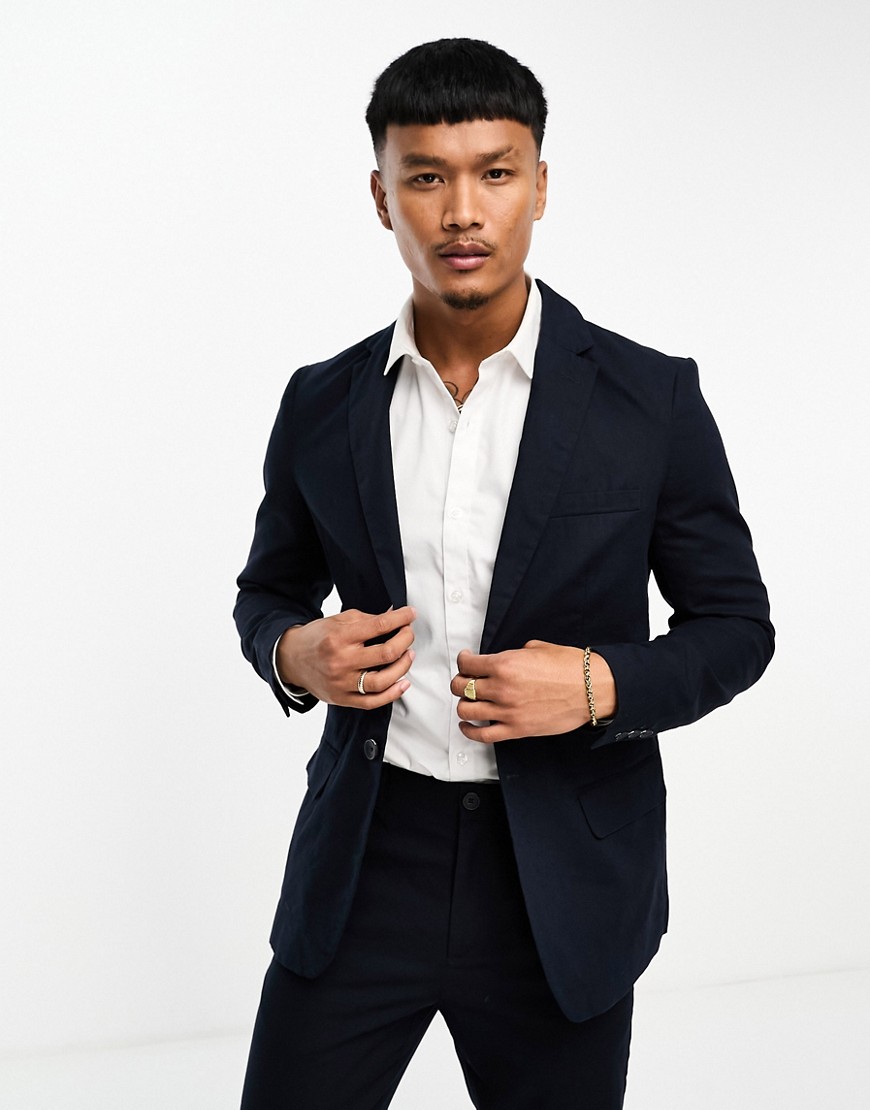 ONLY & SONS slim fit linen mix suit jacket in navy