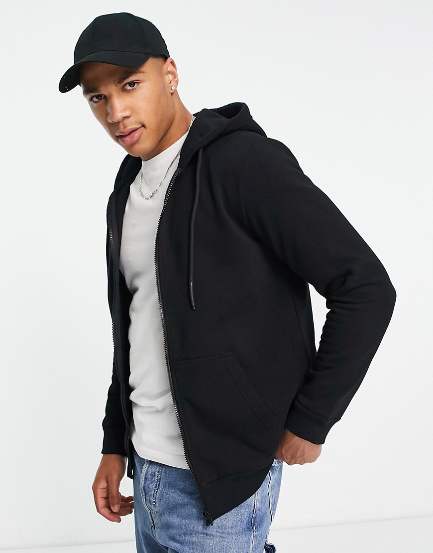 Only & Sons zip through hoodie in black