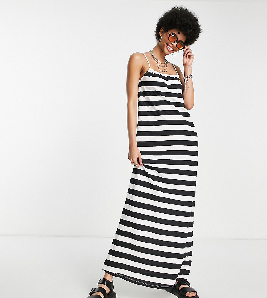 ONLY Tall jersey maxi dress in black and white stripe-Multi
