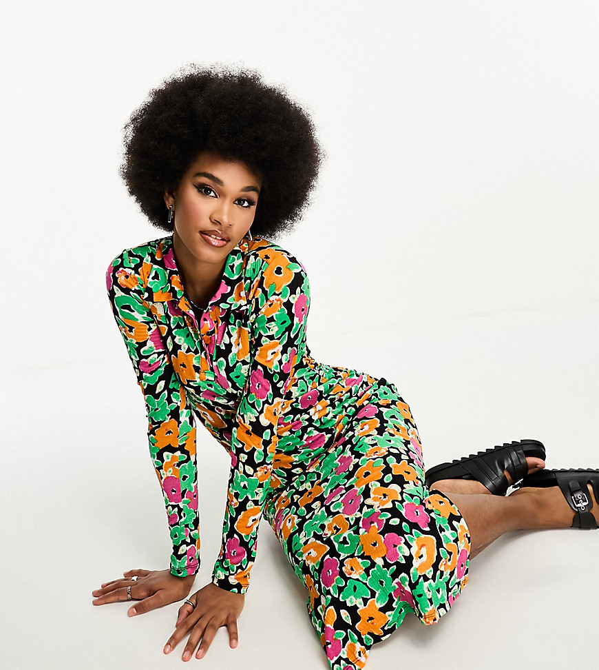 Only Tall midi shirt dress in multi floral