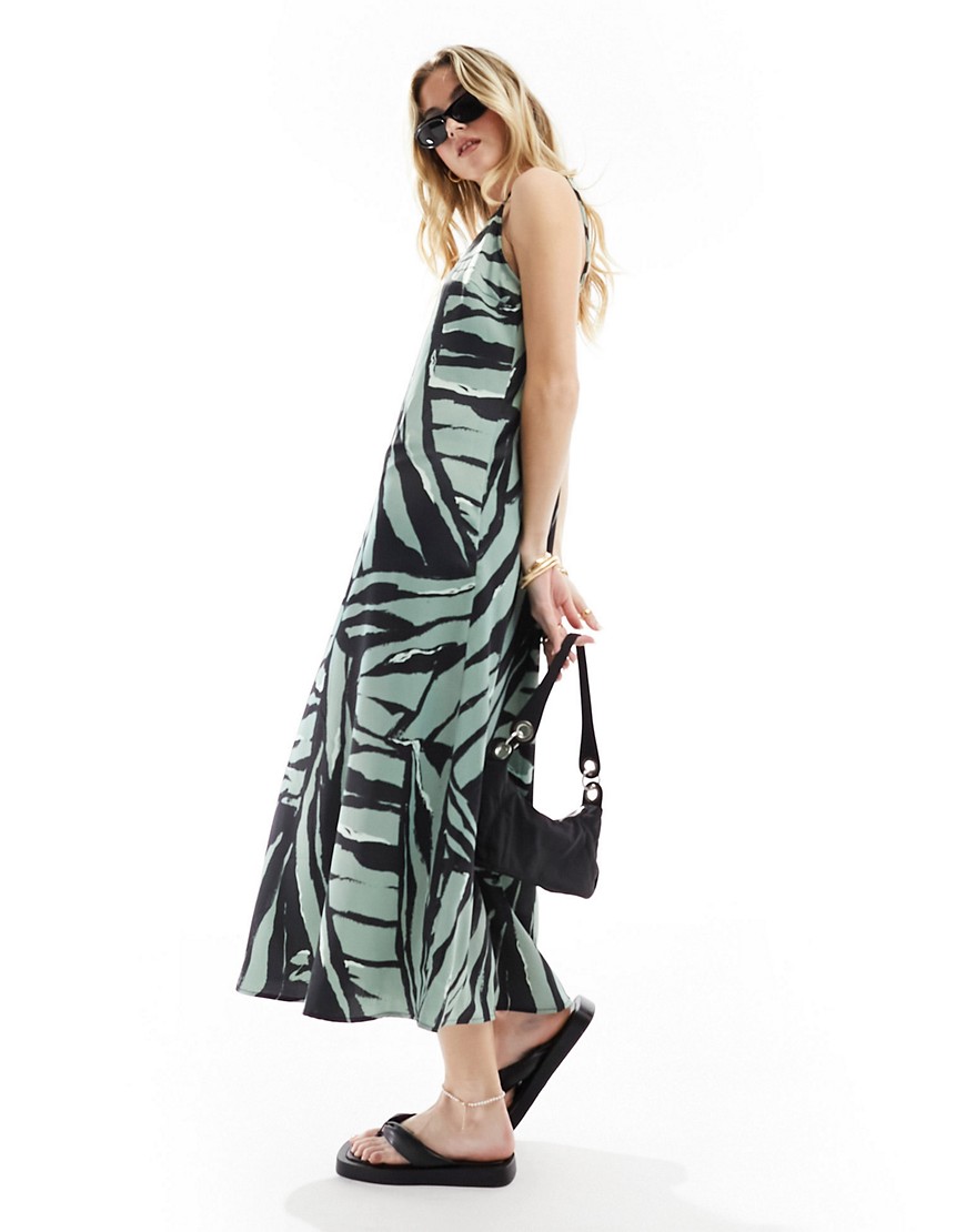 ONLY v neck satin maxi dress in multi abstract print