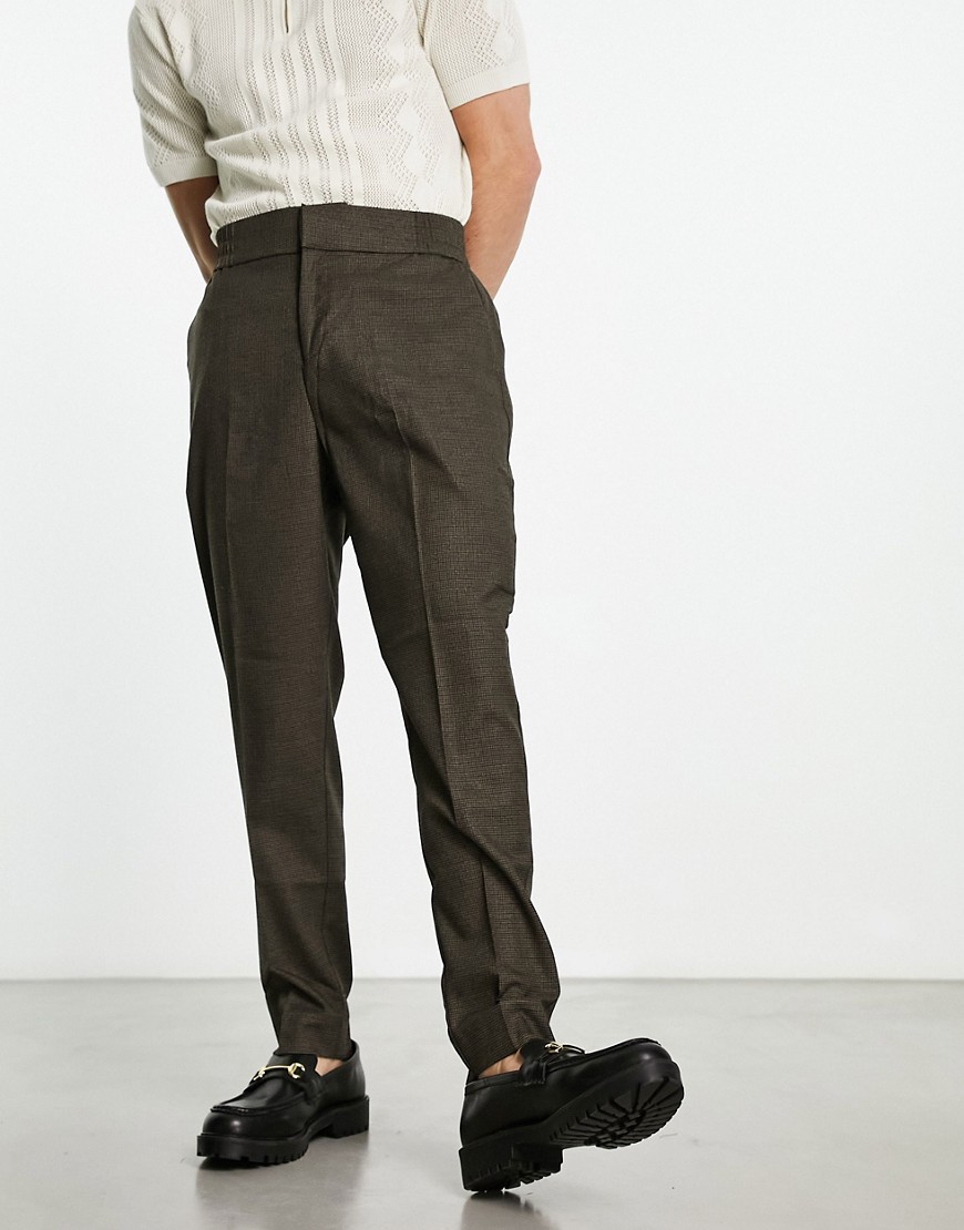 Original Penguin carrot fit smart trousers in brown check