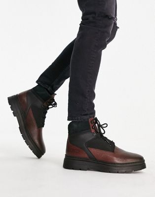 chunky sole lace up hiker boots in burgundy leather