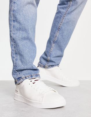 minimal smooth faux leather trainers in white
