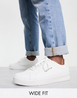 Wide Fit flatform lace up trainers in white