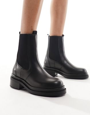 &  chunky leather boots in black