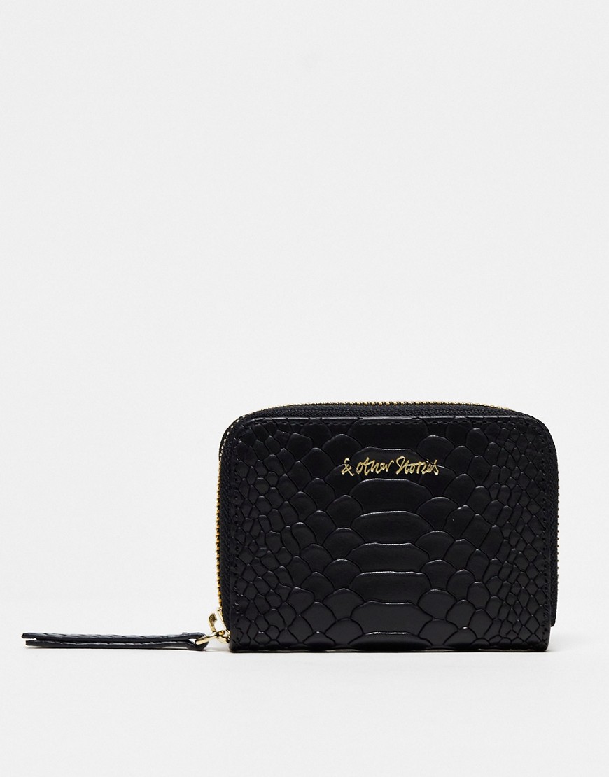 & Other Stories embossed leather wallet in black