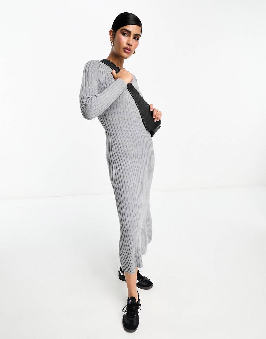 & Other Stories flared ribbed knitted midi dress in grey