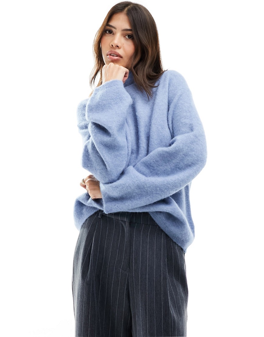& Other Stories fluffy alpaca and merino wool blend jumper in dusty blue