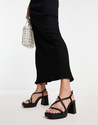 &  heeled strappy platform sandals in black