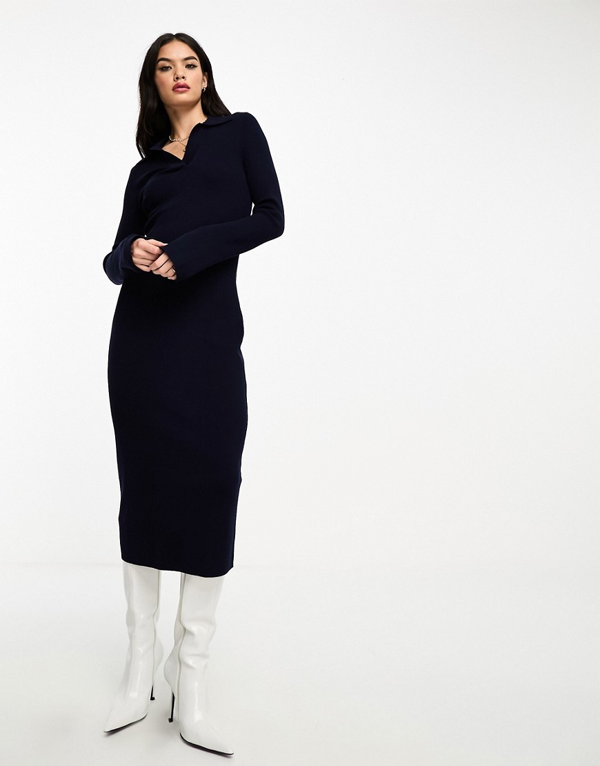 & Other Stories knitted midi shirt dress in dark blue-Navy