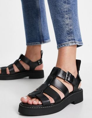 leather chunky sandals in black