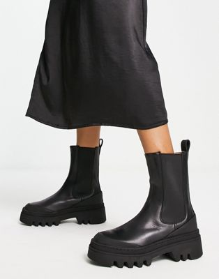 &  leather chunky sole boots in black