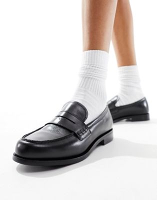 &  leather loafers in black