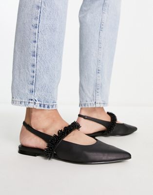 &  leather slingback beaded shoes in black