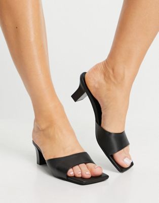 leather square toe mule heels in black